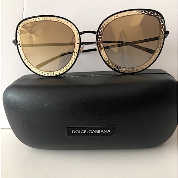 Dolce Gabbana Black Gold DG2225 Oval Metal Lace Mirror  Sunglasses